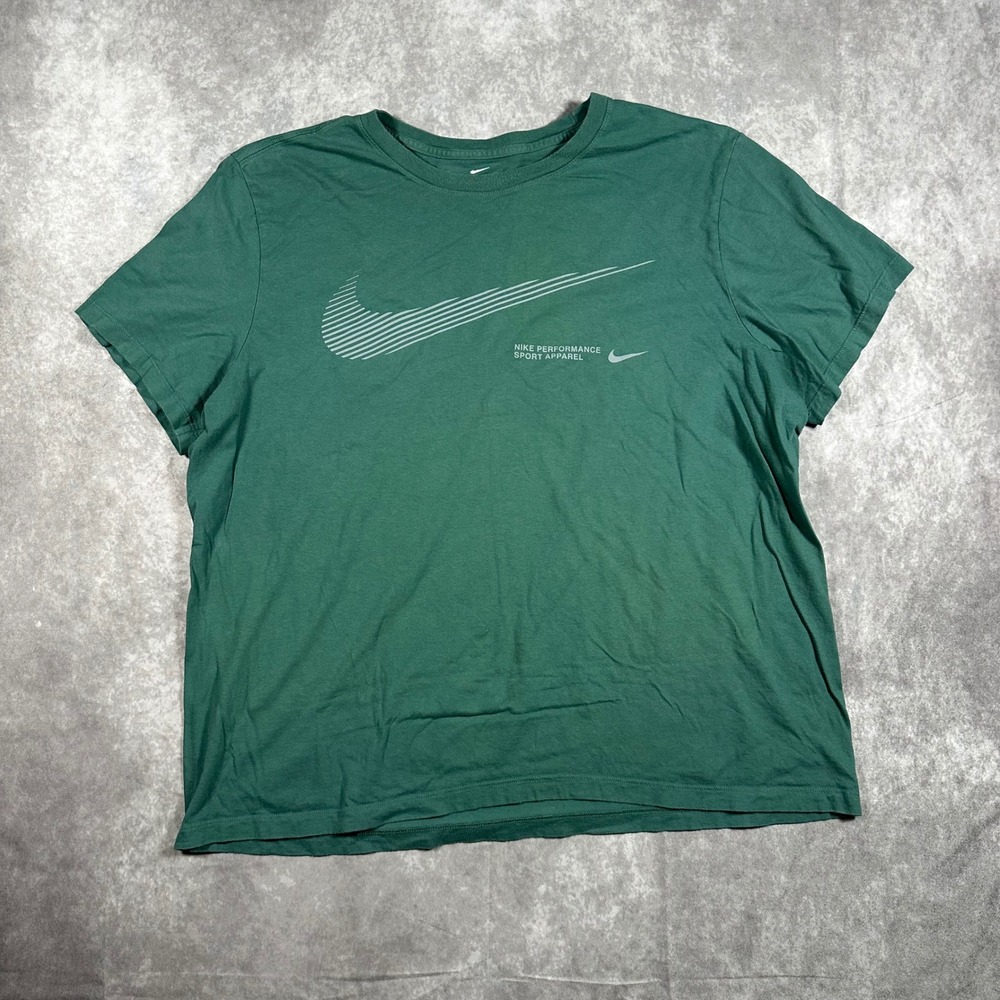 Nike Performance Sport Apparel Green Graphic T-Shirt Men XXL Swoosh Athletic Tee